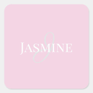 Adesivo Quadrado Nome Monograma Rosa Claro Branco Elegante Feminino
