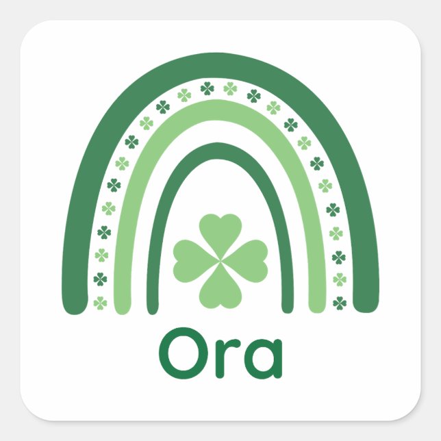 Adesivo Quadrado Nome Ora Clover Boho Rainbow (Frente)