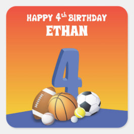 Adesivo Quadrado Nome personalizado 4. º aniversário de esportes