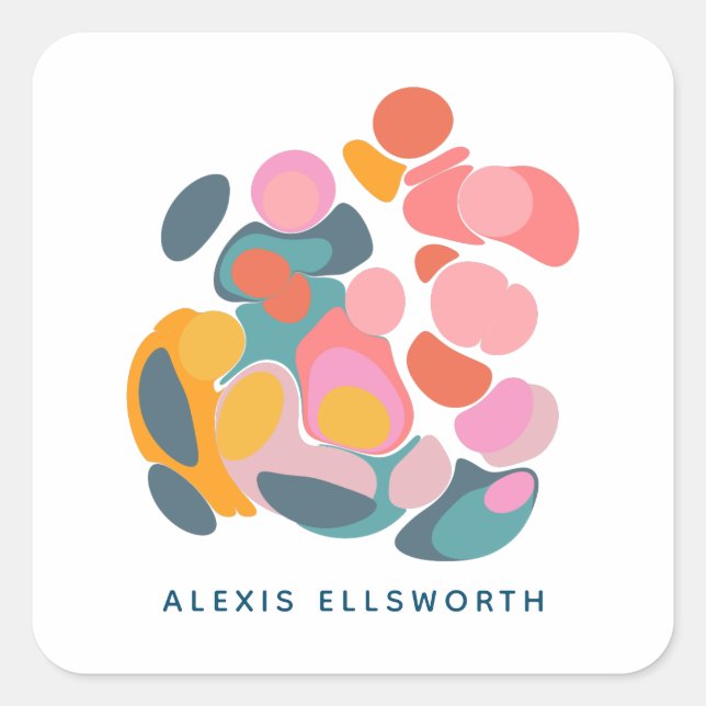 Adesivo Quadrado Nome Personalizado Abstrato moderno forma azul (Frente)