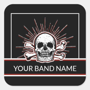 Adesivo Quadrado Nome Personalizado Banda Merch Skull Bones Rock &