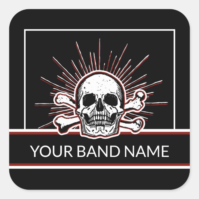 Adesivo Quadrado Nome Personalizado Banda Merch Skull Bones Rock &  (Frente)
