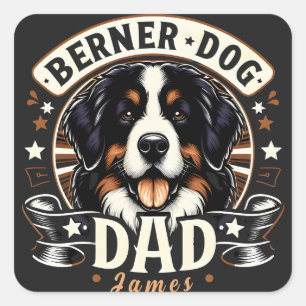 Adesivo Quadrado Nome Personalizado Berner Dog Pai - Pai Bernês