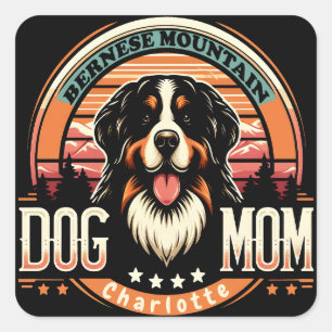 Adesivo Quadrado Nome Personalizado Bernese Mountain Dog Mãe Vintag