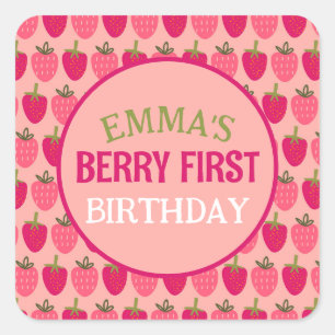 Adesivo Quadrado Nome Personalizado Berry First Birthday