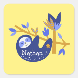 Adesivo Quadrado Nome personalizado bonito Blue Koala Bear Amarelo