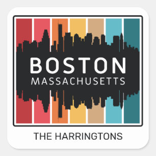 Adesivo Quadrado Nome Personalizado Boston Massachusetts