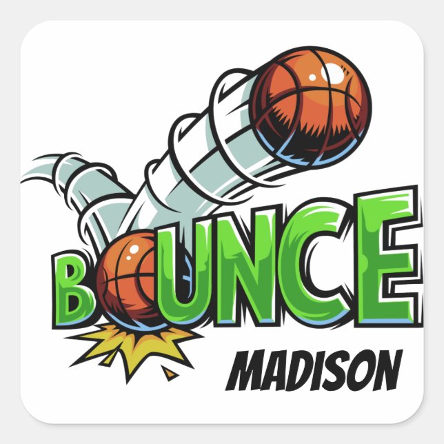 Adesivo Quadrado Nome personalizado: BoUNCE Basquete (Frente)