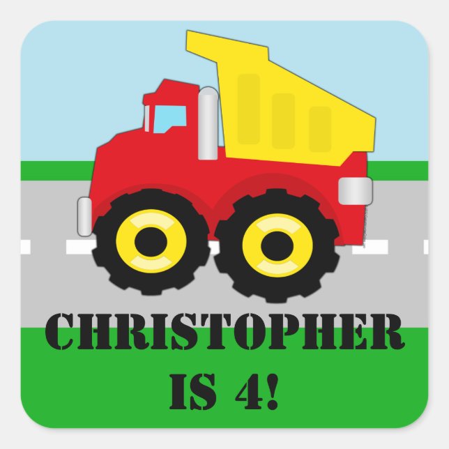 Adesivo Quadrado Nome Personalizado Boys Construção (Frente)