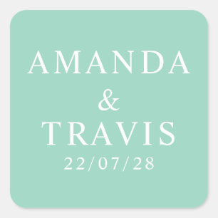 Adesivo Quadrado Nome Personalizado Casamento Mínimo Moderno Simple