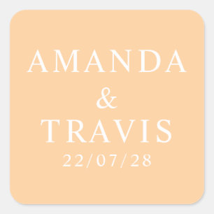 Adesivo Quadrado Nome Personalizado Casamento Mínimo Moderno Simple