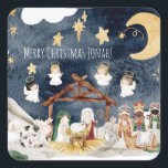 Adesivo Quadrado Nome Personalizado Crianças Cristãs Natal<br><div class="desc">Nome Personalizado Crianças Cristãs Natal Natividade</div>