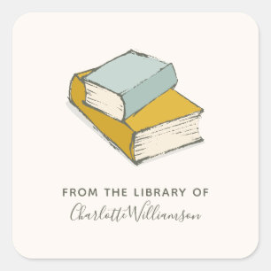 Adesivo Quadrado Nome Personalizado Da Biblioteca de Ex-libris