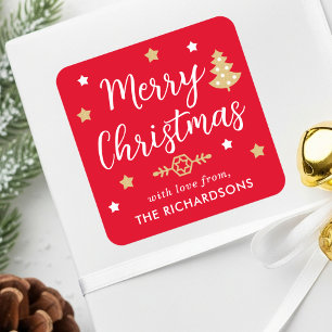 Adesivo Quadrado Nome Personalizado da Família da Árvore de Natal F