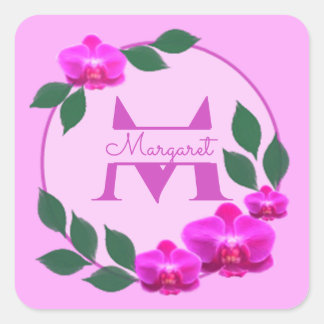 Adesivo Quadrado Nome personalizado da vintagem floral rosa, cor-de