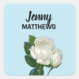 Adesivo Quadrado Nome personalizado das rosas brancas de vindima em