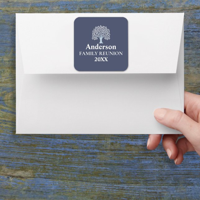 Adesivo Quadrado Nome Personalizado/Data da Reunião da Família de Á (Criador carregado)