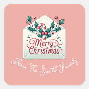 Adesivo Quadrado Nome Personalizado de Natal Impressivo de Email de