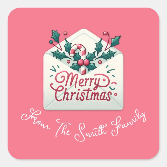 Adesivo Quadrado Nome Personalizado de Natal Impressivo de Email de (Frente)