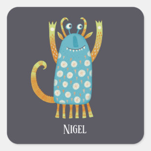 Adesivo Quadrado Nome Personalizado de Nigel Monster
