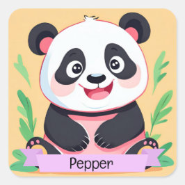 Adesivo Quadrado Nome Personalizado de Panda de Bebê