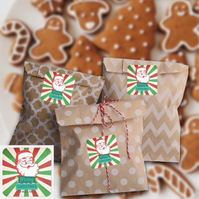 Adesivo Quadrado Nome Personalizado de Papais noeis de Natal Merry  (Criador carregado)