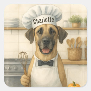 Adesivo Quadrado Nome Personalizado Divertido Chef Cachorro Grande