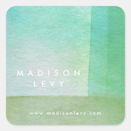 Adesivo Quadrado Nome Personalizado do Designer de Wash de Aquarela