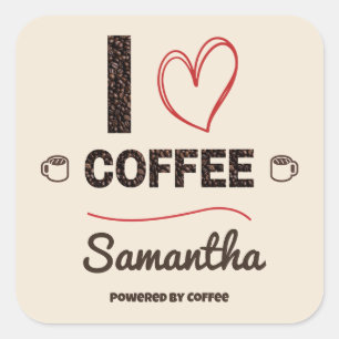 Adesivo Quadrado Nome Personalizado do Grão de Café que Eu Amo