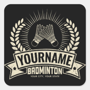 Adesivo Quadrado Nome Personalizado do Jogador de Badminton Racquet