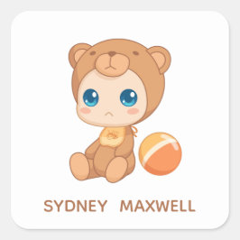 Adesivo Quadrado Nome personalizado do macacão Bear Boy Bear
