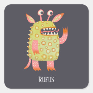 Adesivo Quadrado Nome Personalizado do Rufus Monster