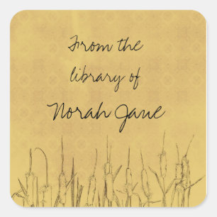 Adesivo Quadrado Nome personalizado dos Cattails desenho botânico