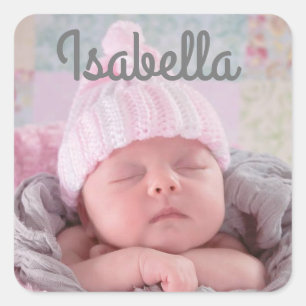 Adesivo Quadrado Nome personalizado e foto do bebê