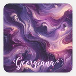 Adesivo Quadrado Nome Personalizado Efeito de Pintura Roxo Vibrante