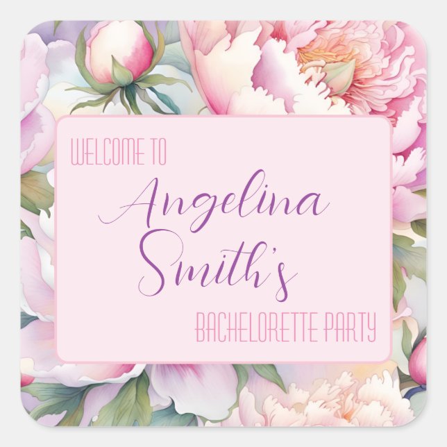 Adesivo Quadrado Nome Personalizado - Festa de solteira Rosa Rosa C (Frente)