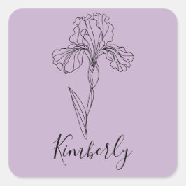 Adesivo Quadrado Nome personalizado Fevereiro íris Birs Birth Flowe