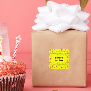 Adesivo Quadrado Nome Personalizado Marcador Funny Yellow Cats Squa