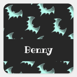 Adesivo Quadrado Nome personalizado morcegos azuis