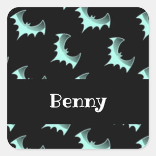 Adesivo Quadrado Nome personalizado morcegos azuis