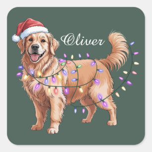 Adesivo Quadrado Nome Personalizado Natal Cachorro Retriever Dourad