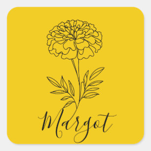 Adesivo Quadrado Nome Personalizado Outubro Marigold Birth Flower