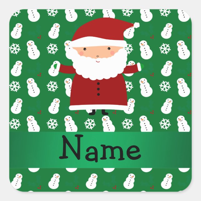 Adesivo Quadrado Nome personalizado papai noel boneco de neve verde (Frente)
