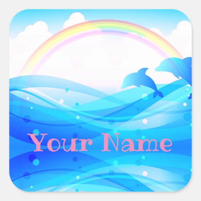 Adesivo Quadrado Nome Personalizado Rainbow Summer Magic Blue Dolph (Frente)
