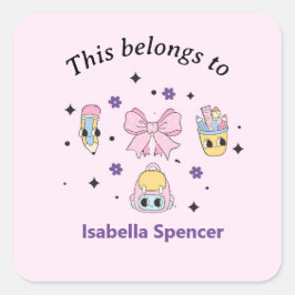 Adesivo Quadrado Nome Personalizado Rapariga Cute Isto Pertence A R