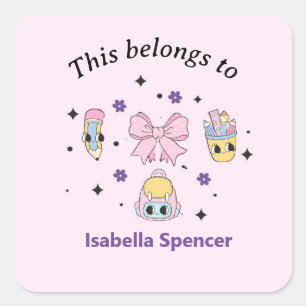 Adesivo Quadrado Nome Personalizado Rapariga Cute Isto Pertence A R