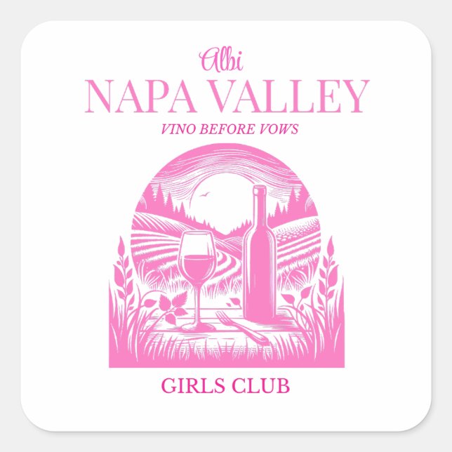 Adesivo Quadrado nome personalizado rosa napa valley despedida de s (Frente)