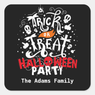 Adesivo Quadrado Nome Personalizado Truque ou Travessura Halloween