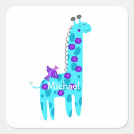 Adesivo Quadrado Nome Personalizado Turquoise Giraffe Cujo Pássaro