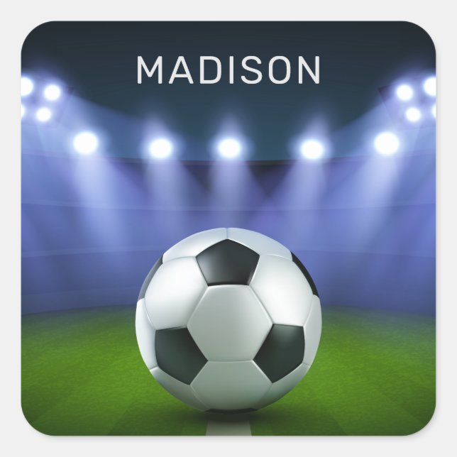 Adesivo Quadrado Nome personalizado Vinhetas do estádio do futebol (Frente)